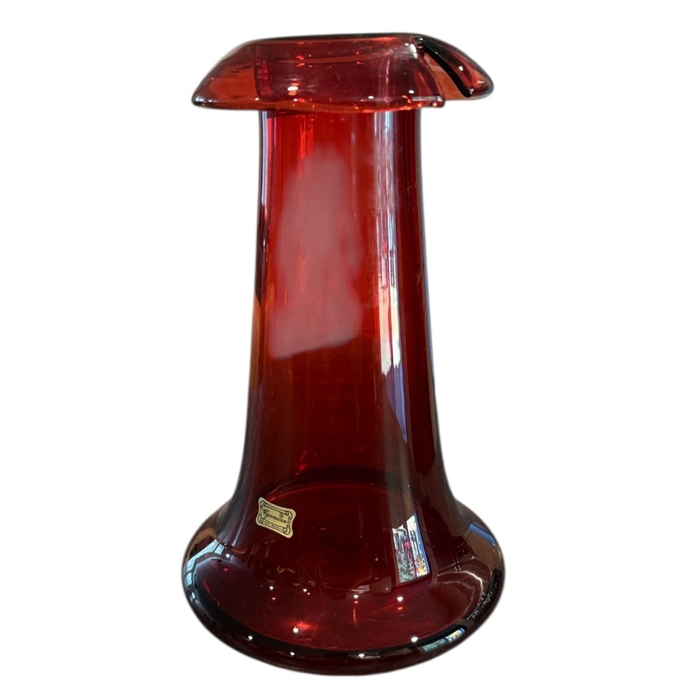 Egermann vintage ruby red glass vase 10” + sticker Czech Republic